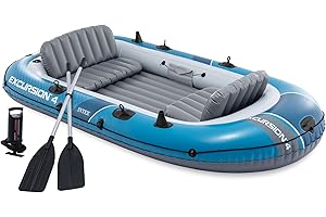 INTEX 66325EP Excursion 5 Inflatable Boat Set: Includes Deluxe 54in Aluminum Oars and High-Output-Pump – Adjustable Seats wit
