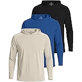 Real Essentials 3 Pack: Men's Long Sleeve Rash Guard Hoodie - SPF UV Sun Protection Workout Fishing Swim Shirts (Big & Tall)
