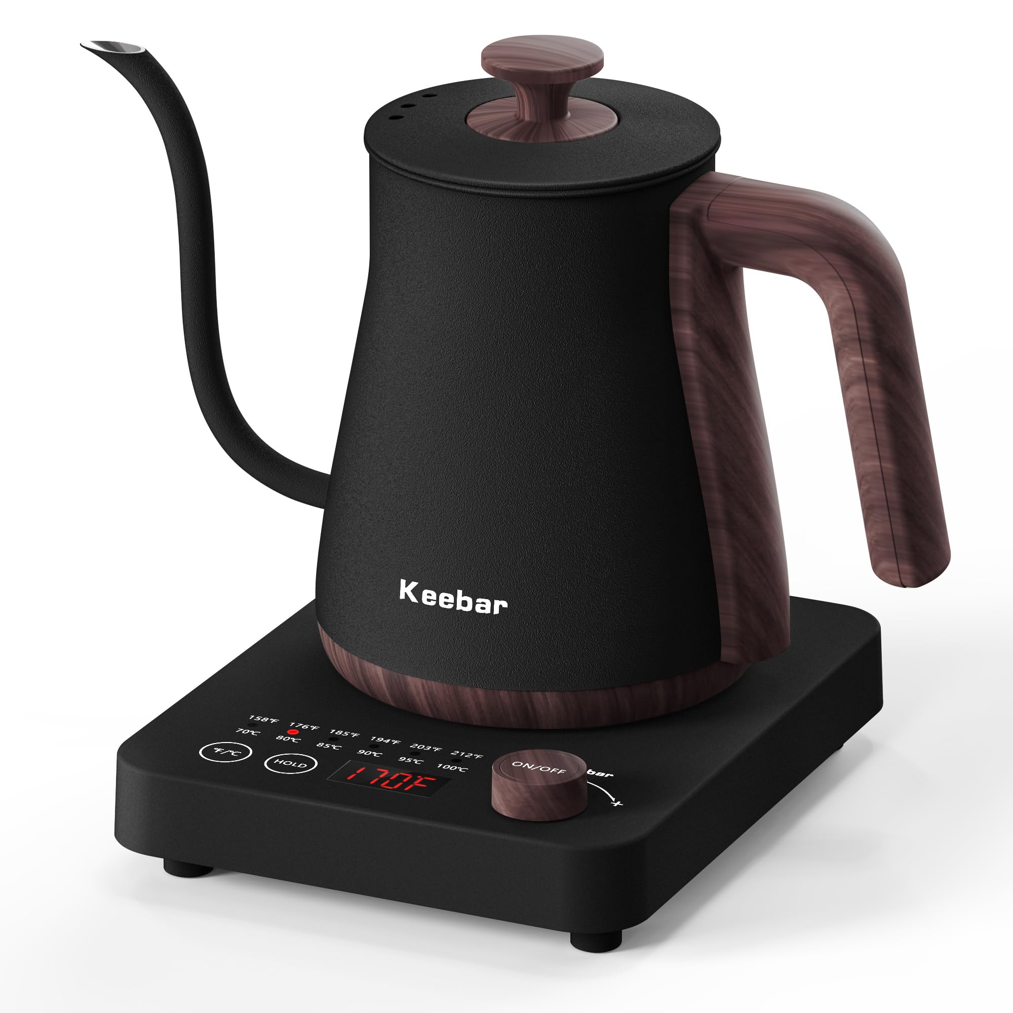 Photo 1 of Electric Kettle, Electric Gooseneck Kettle with 6 Temperature Control Presets and LED Display, 0.8L/27.05oz, 0.8mm Ultra-Fine Spout, 304 Stainless Steel Inner, 1000W Gooseneck Kettle, Matte Black