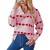 Alsol Lamesa Women’s Half Zip Collar Pullover Long Sleeve Heart Sweater Side Split Knit Sweaters for Women