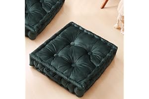 RuzRhyth Square Floor Pillows, Large Floor Cushion for Adults Kids, Meditation Floor Pillow Seating Cushion with Shredded Memory Foam and Silk Wadding, 20"x20"x5" (Dark Green, 2 Pack)