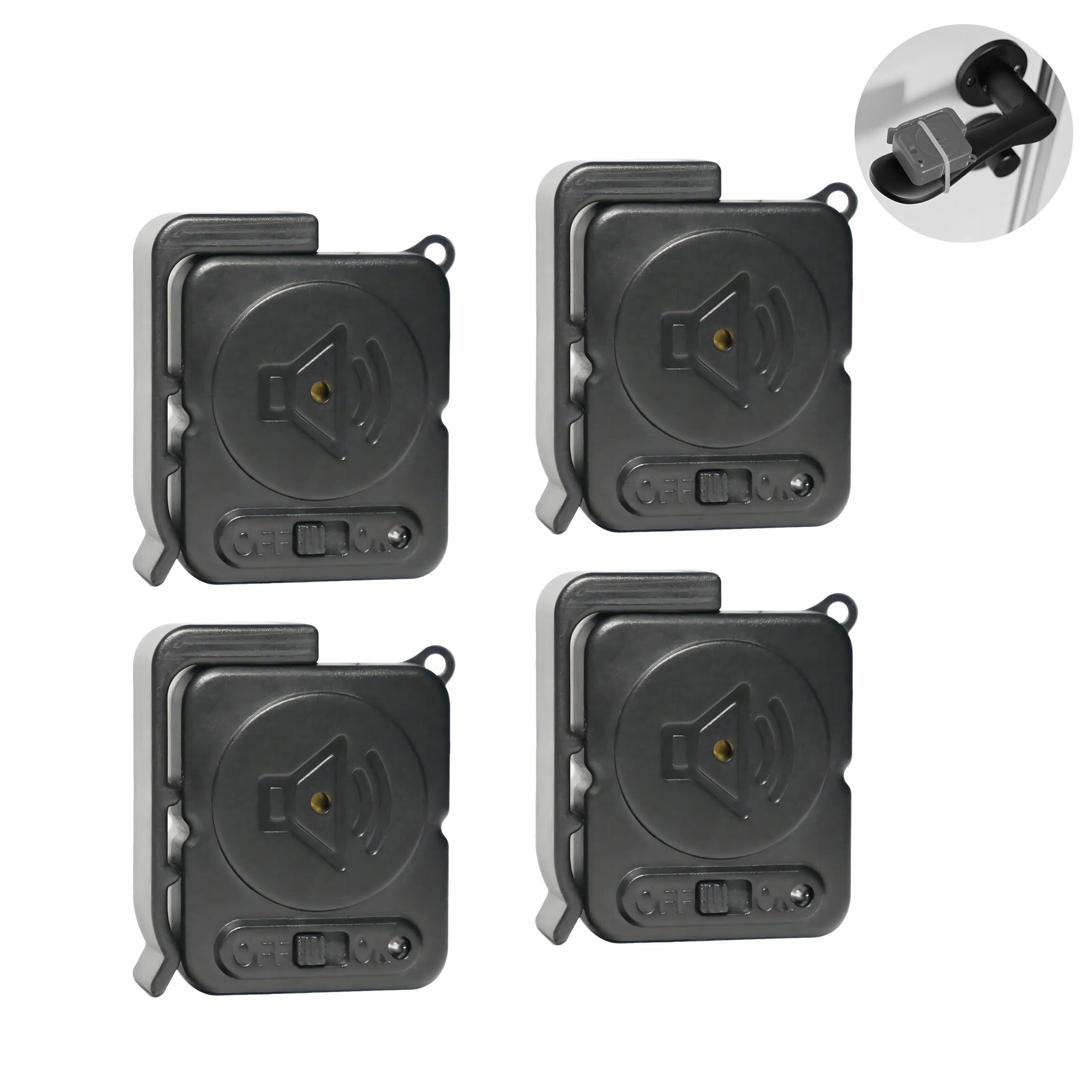 Mengshen Door Knob Alarm 4 Pack, 120dB Loud Vibration Sensor Door Window Open Alert Siren DIY Protection for Home Security Apartment Travel Kids Elderly Small Size (Black)