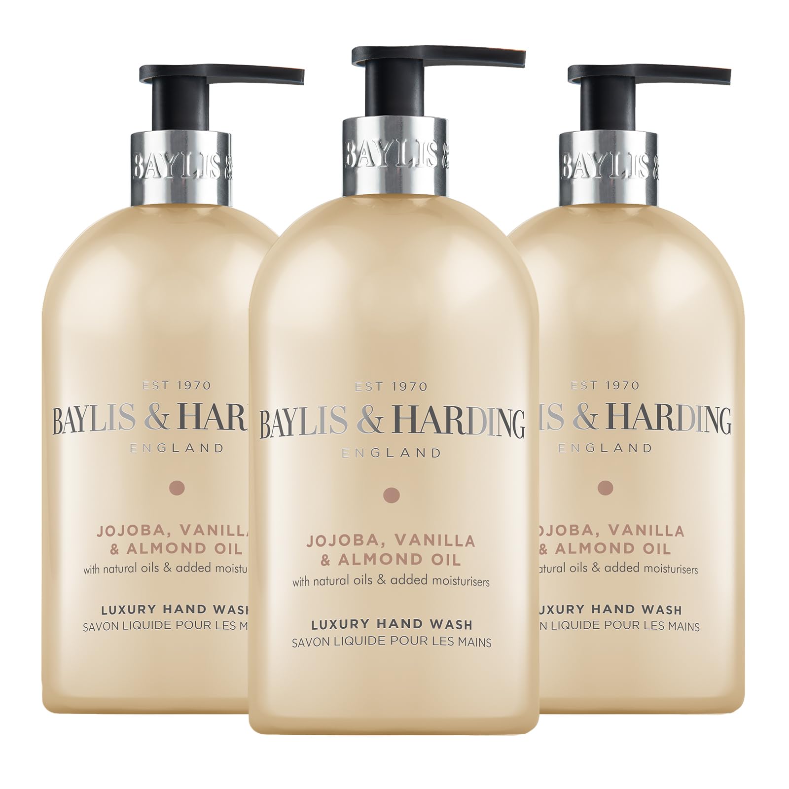 Baylis & Harding Jojoba, Vanilla & Almond Oil Hand Wash, 500 ml (Pack of 3) - Vegan Friendly