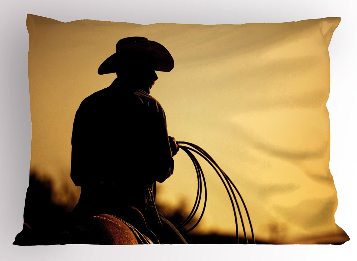 Amazon Com Lunarable Western Pillow Sham Cowboy With Lasso Silhouette At Small Town Rodeo Theme American Usa Culture Decorative Standard King Size Printed Pillowcase 36 X 20 Brown Pale Brown Home Kitchen amazon com