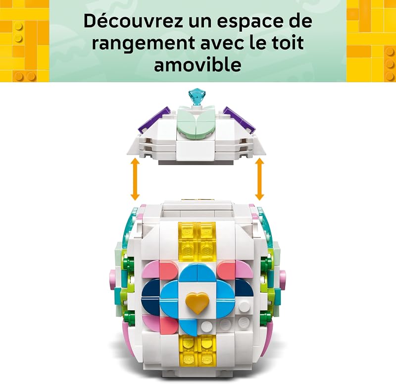 L’Œuf de Pâques Décoratif - Jouet de Construction - Pièces de Décoration Colorées Dont Cœurs Dorés & Élément Pierre Précieuse - Activité Manuelle - Cadeau pour Fille ou Garçon dès 9 Ans 40816