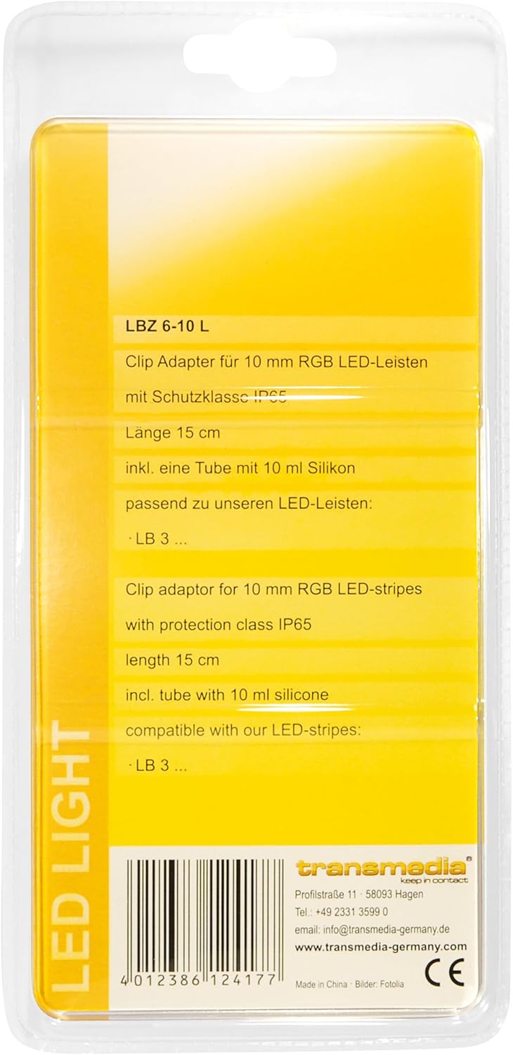 Transmedia Clip Adapter RGB 10 mm, Length: 150 mm, Suitable for LED Light Strips LB3X, Including 10 ml Siilkon, LBZ6-10L, White - Image 4