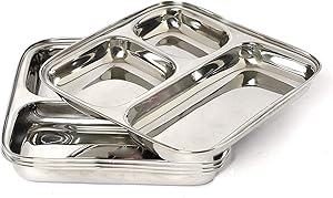 IndiaBigShop 100% Stainless Steel Three in one Dinner Plate Three sections divided plate Three section plate -Set of 4