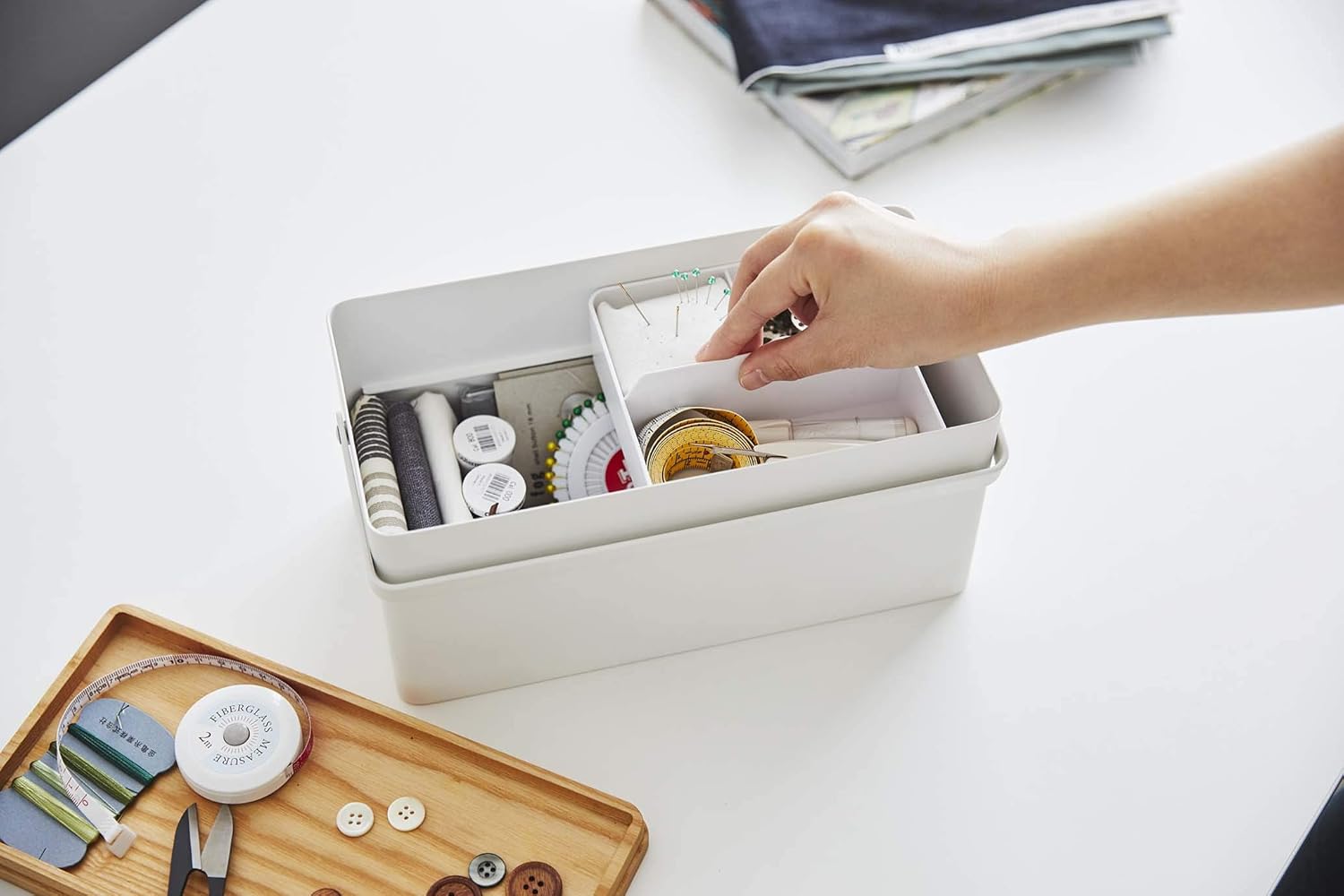 Yamazaki Home Costurero Con Tapa Mango Y Alfiler 27 X 13 X 14 Cm Color Blanco Amazon Es Hogar