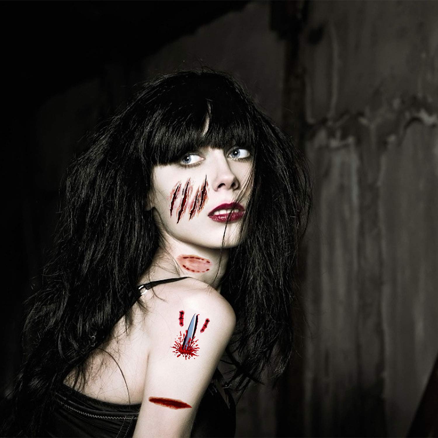 Halloween Scar Stickers Tattoo Bloody Decals Handprints Floor Clings,Aniwon 15Pcs Waterproof Window Wall Stickers Decor Footprint 11Pcs Simulation Horror Realistic Fake Bloody Wound Stitch Scar for Party Zombies Cosplay