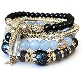 Bohemian Bracelets Set for Women, Stackable Bracelet Multi-color Beads Stretch Multi Layered Boho Dainty Jewelry
