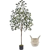 Warmplants Artificial Eucalyptus Tree, 5ft Tall Mordern Fake Eucalyptus Plant with Basket, Green Silk Leaves Perfect Faux Trees for Home Office Livingroom Floor Decor Indoor Outdoor