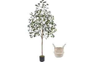 Warmplants Artificial Eucalyptus Tree, 5ft Tall Mordern Fake Eucalyptus Plant with Basket, Green Silk Leaves Perfect Faux Trees for Home Office Livingroom Floor Decor Indoor Outdoor