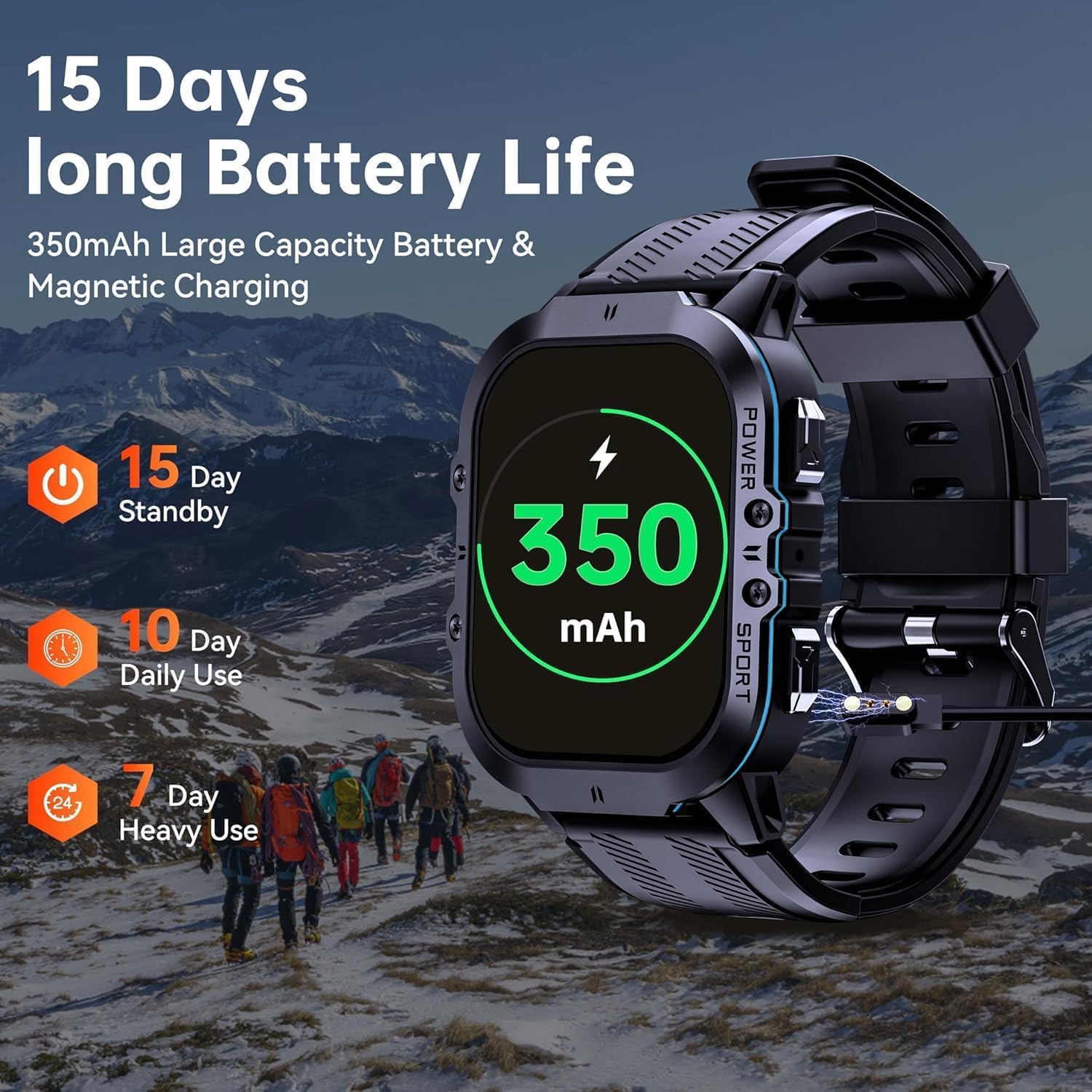 OUKITEL BT20 Military Smart Watches for Men(Answer/Make Calls), 1.96'' Fitness Smart Watches for Android/iPhone, Waterproof Smart Watch with Blood Pressure/Heart Rate/100+ Sport Modes, Watches for Men