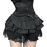 win2win Women Gothic Emo Lace Layered Mini Skirt - Ruffle Flare Short Skort Rave Style Dance and Skater