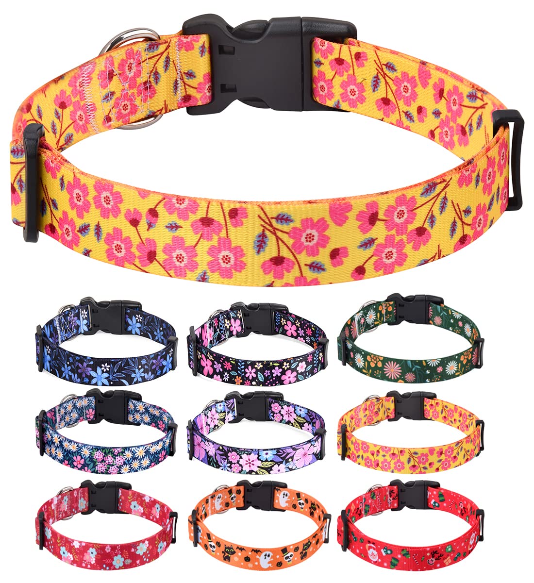 HQYDDMI Dog Collars with Floral Print, Soft Comfortable Adjustable Collars for Small Medium Large Dogs, Floral Pattern for Girl Boy Dogs(Yellow Floral,L) — image 1