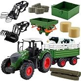 Peagprav Farm Toys Tractor with Trailer-16.5 Inches Tractor Playset 1/24 Scale Gripper Frontloader Spreader for Boys Kids Toddlers Age 3-7 Years Old