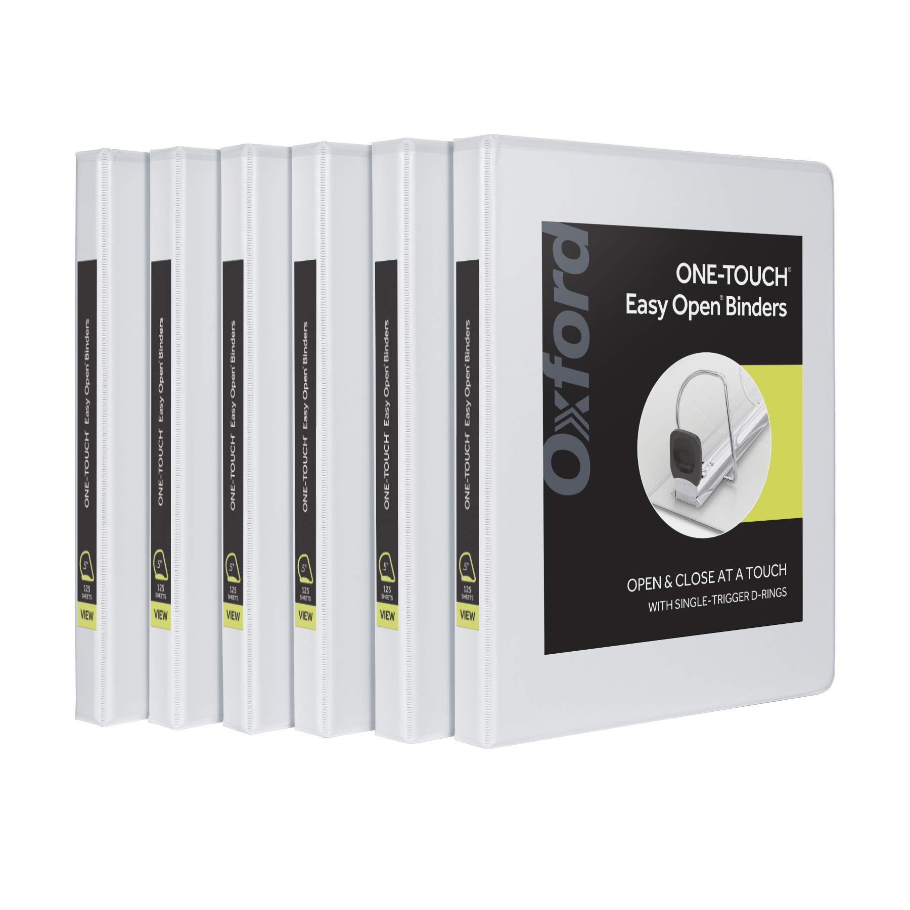 Photo 1 of Oxford 3 Ring Binders, 0.5 inch ONE-Touch Easy Open D Rings, Durable Binders for School and Office, View Binder Covers, Xtralife Hinge, Non-Stick, PVC-Free, White, Holds 125 Sheets, 6 PK (79902)