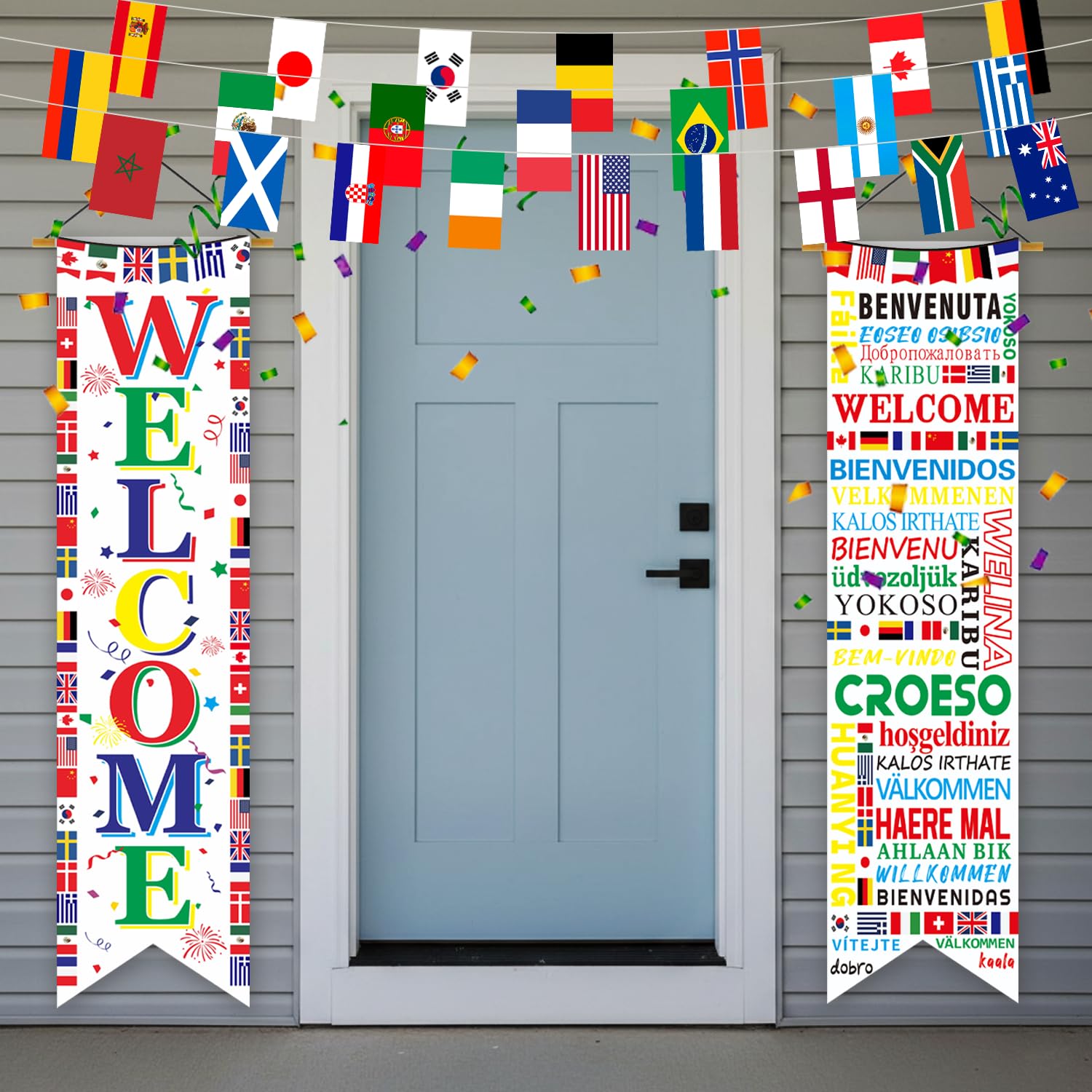 Photo 1 of ?International World Flags Banner Decorations Country Flags of the World Welcome Banner Porch Sign Around the World Door Banners Soccer Sports Party Supplies Events Club Classroom Decors