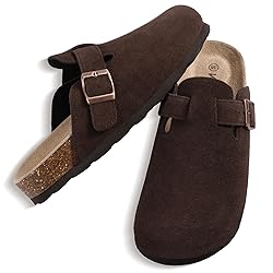 KIDMI Women's Genuine Suede Clogs Cork Footbed
