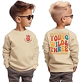 GLIGLITTR Young Wild and Three Sweatshirt Toddler Boy Girl 3rd Birthday Outfit 3 Year Old Third Bday Party Long Sleeve Shirts