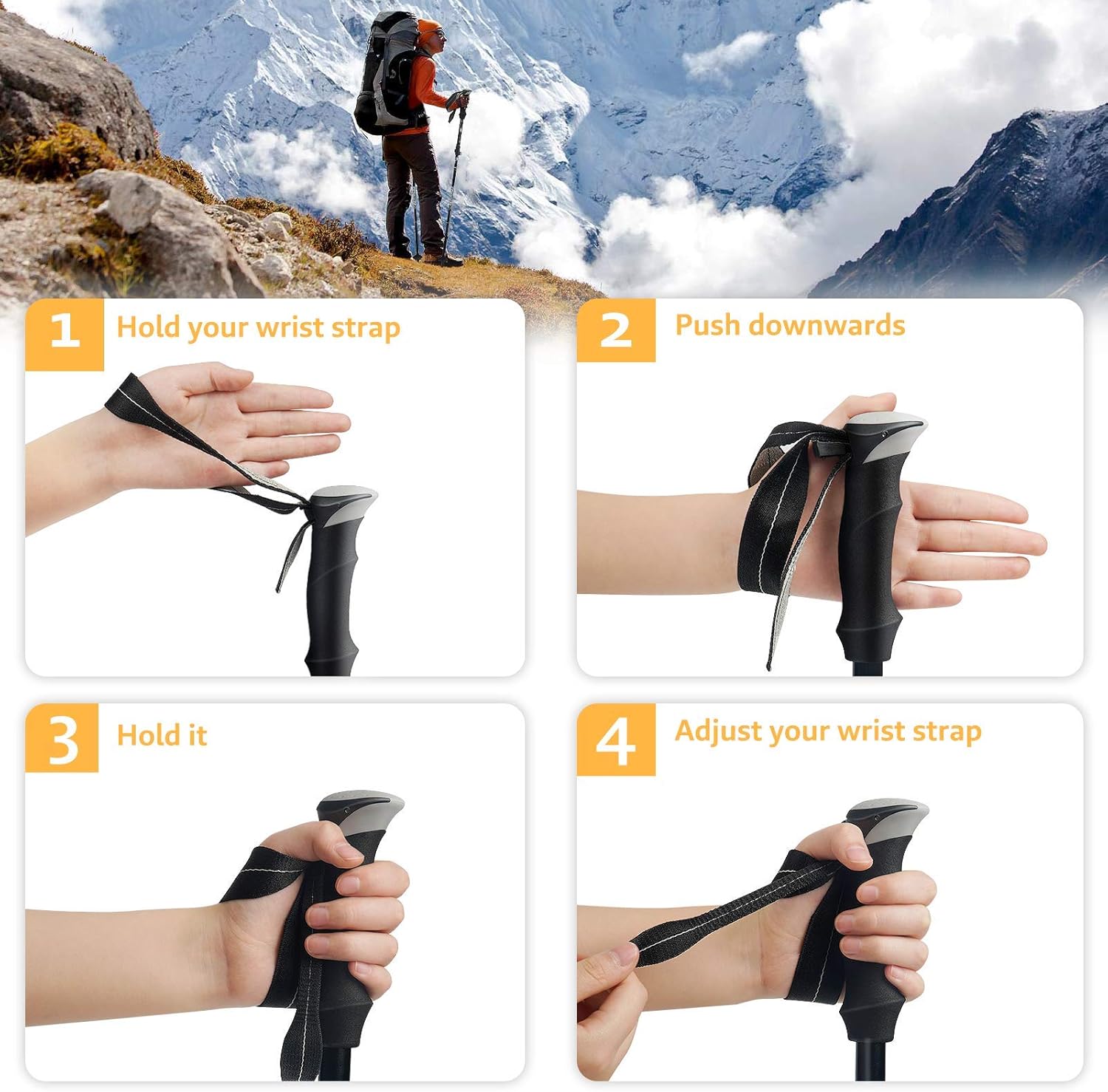 Trekking Poles Collapsible Hiking Poles - Aluminum Alloy 7075 Trekking Sticks with Quick Lock System, Telescopic, Collapsible, Ultralight for Hiking, Camping(Black) : Sports & Outdoors