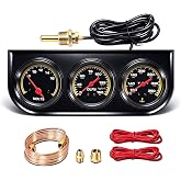 MH 2inch 52mm Triple Gauge Set, Oil Pressure Gauge (0-150PSI) Water Temperature (100&deg;F-250&deg;F) Voltmeter Car Auto 3 Gauges kit