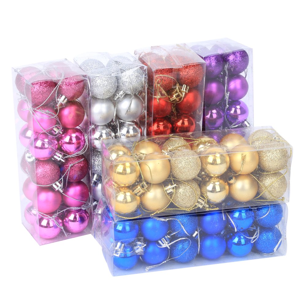 Pack of 2 (48Pcs) 3CM Gold Christmas Balls - Artificial Hanging Tree Ornaments for Holiday Wedding Party Home Decoration