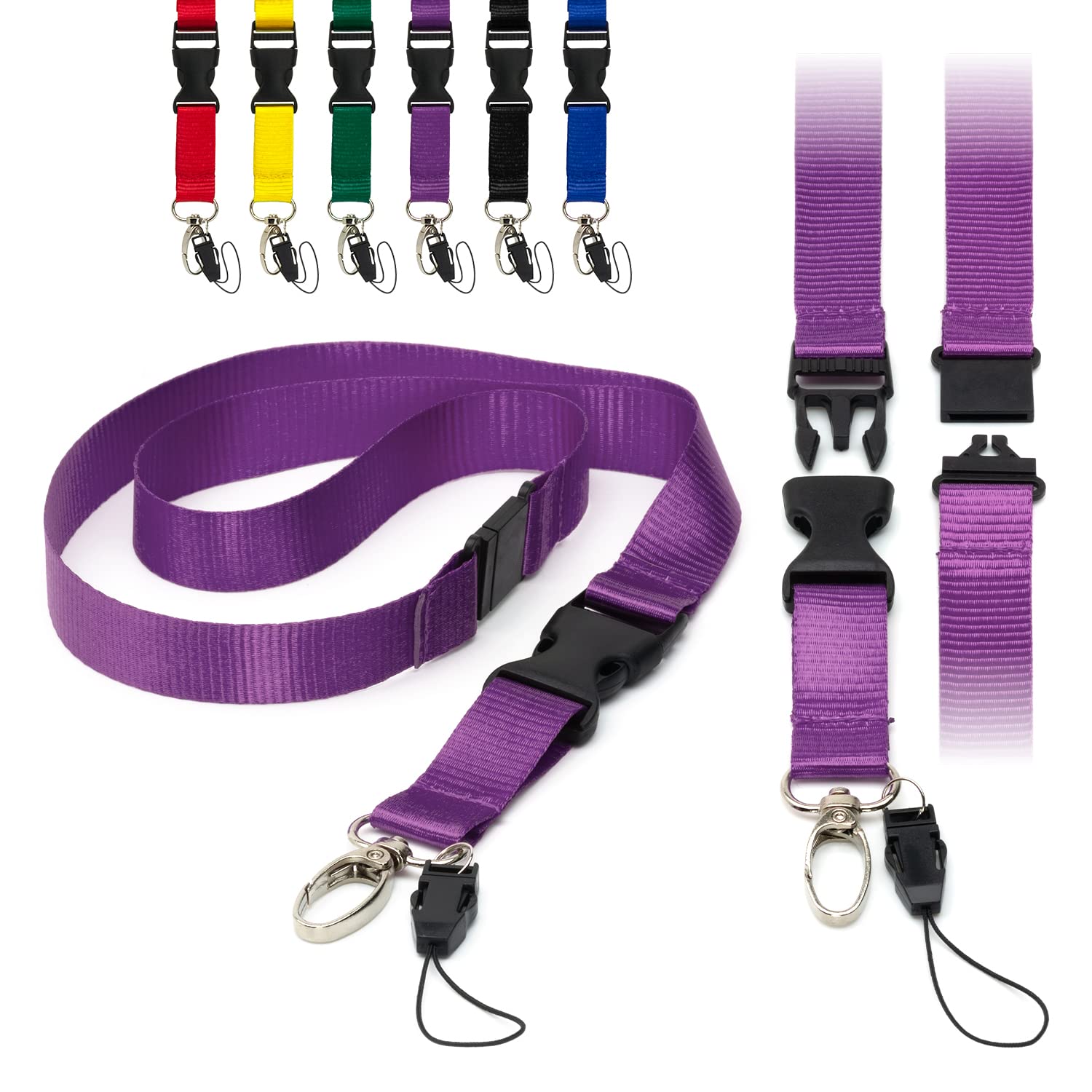 Purple Detachable 2cm Flat Lanyards with Buckle, Safety Breakaway Pull, Metal Clip, and Loop String ID Badge Holders Lanyard Neck Strap by LanyardsTomorrow Pack of 10