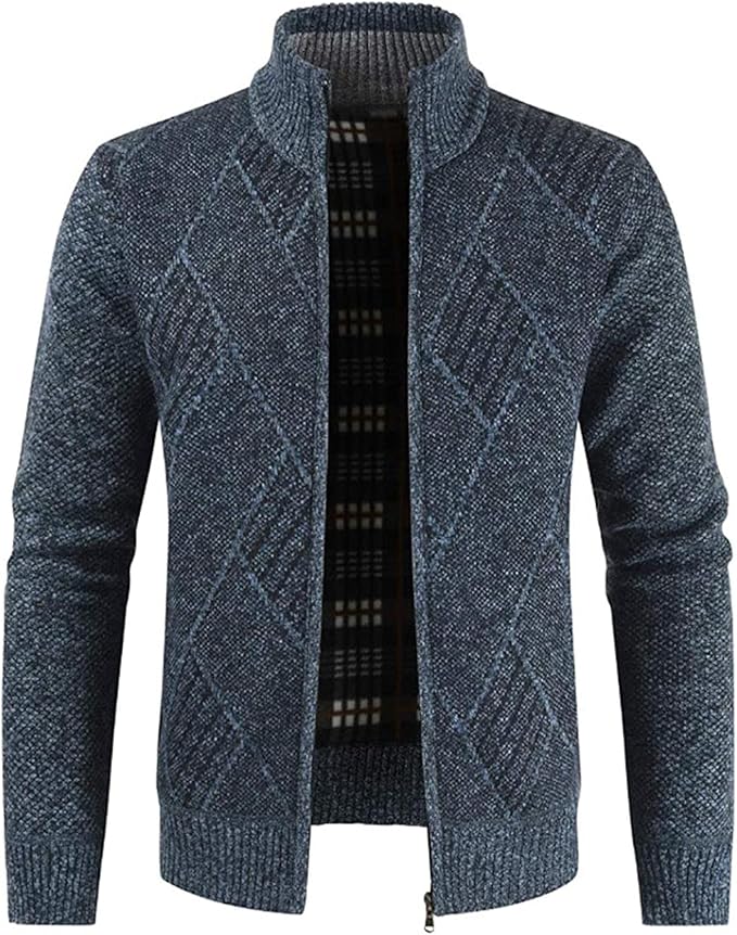 Men's Chunky Stand Collar Fleece Lined Knit Cardigan Sweater Jacket Amazon.co.uk Clothing