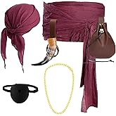 SUMGOGO Pirate Costume Halloween Accessory Head Scarf Bandana Sash Belt Pouch Coin Purse Renaissance Dress Cosplay