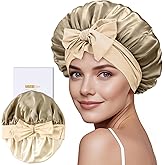 ZIMASILK 100% Mulberry Silk Bonnet for Sleeping Women Long Hair Double Layer Silk Hair Wrap with Tie Band Stay On Head (1Pc, Light Coffee)