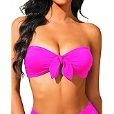 Holipick Bandeau Bikini Top for Women Strapless Swimsuit Tops Only Tie Front Bathing Suit Tops with Shoulder Straps