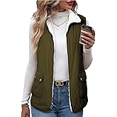 SHEWIN Women Puffer Vest Casual Stand Collar Sleeveless Puffer Jacket Warm Winter Reversible Zip Up Outerwear with Pockets