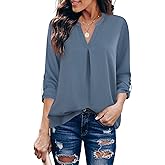 Gaharu Women's Blouses 3/4 Sleeve Work Shirt Chiffon Tunic Top Office Wear