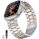 Bestig Compatible with Apple Watch Bands for Men Women 49mm 46mm 45mm 44mm 42mm Series 3 2 1, Stainless Steel Metal Business Wristband Strap for iWatch Ultra Series 11 10 9 8 7 6 SE 5 4,SilverRoseGold