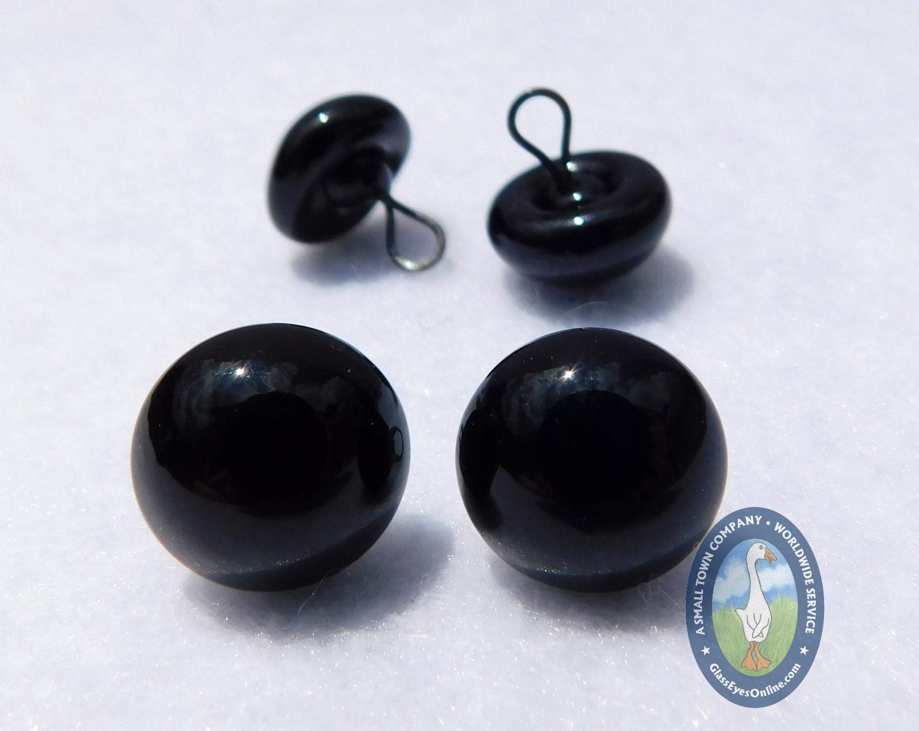 6 Pair Glass Eyes On Wire Loops Sew On (9mm)