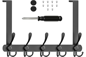 SAYONEYES Over The Door Hooks for Hanging - Heavy Duty SUS304 Stainless Steel 5 Triple Hooks Behind The Door Coat Hanger - Over The Door Towel Rack for Bathroom, Bedroom, Closet (Black)