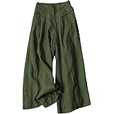 Bianstore Women's Culottes Linen Cropped Wide Leg Pants Elastic Waist Casual Palazzo Trousers with Pockets