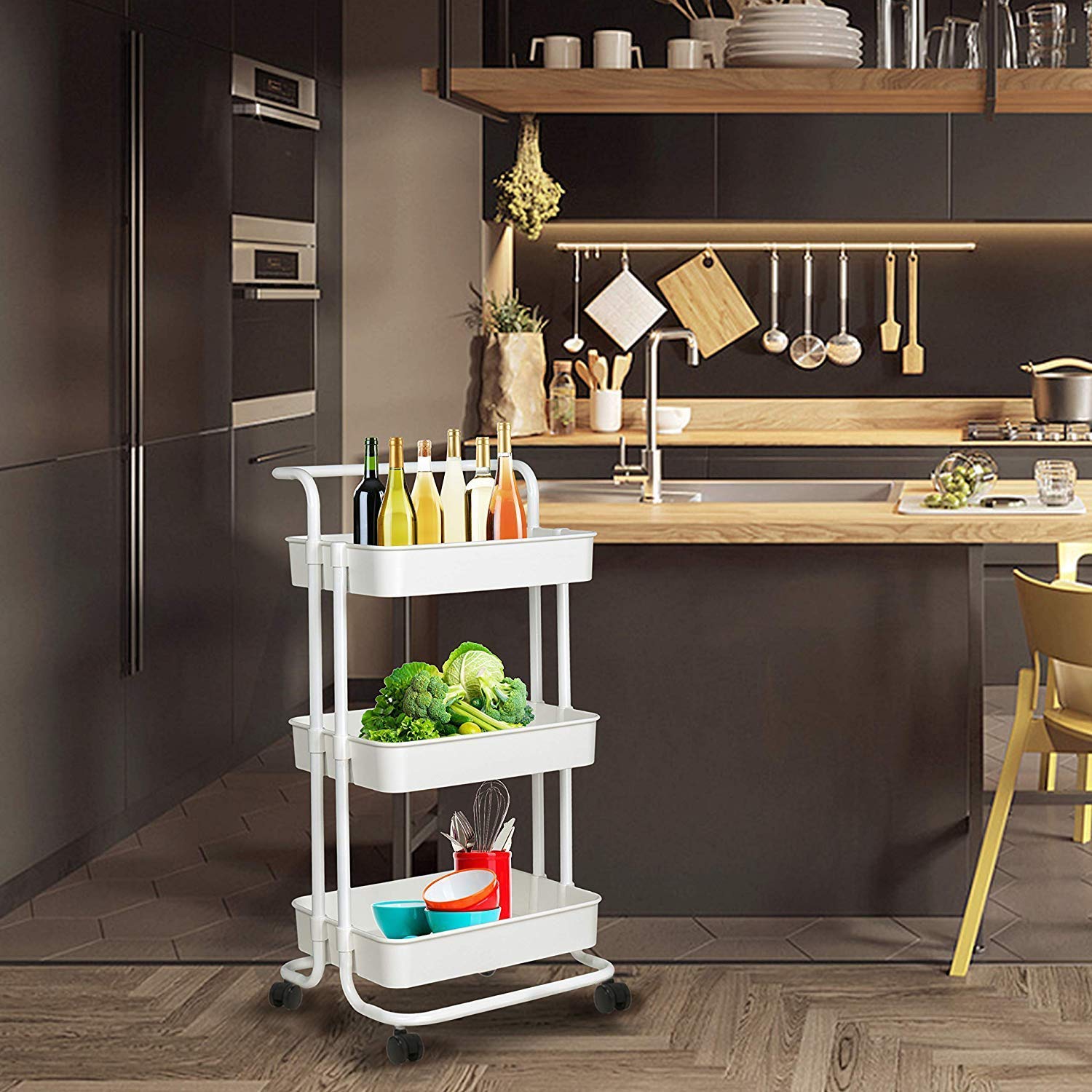 BRUZZLINE 3Tier Kitchen Storage Trolley Rack with Caster Wheels