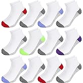 BOOPH 12 Pairs Kids Ankle Socks Boys Girls Low Cut Half Cushion Athletic Socks