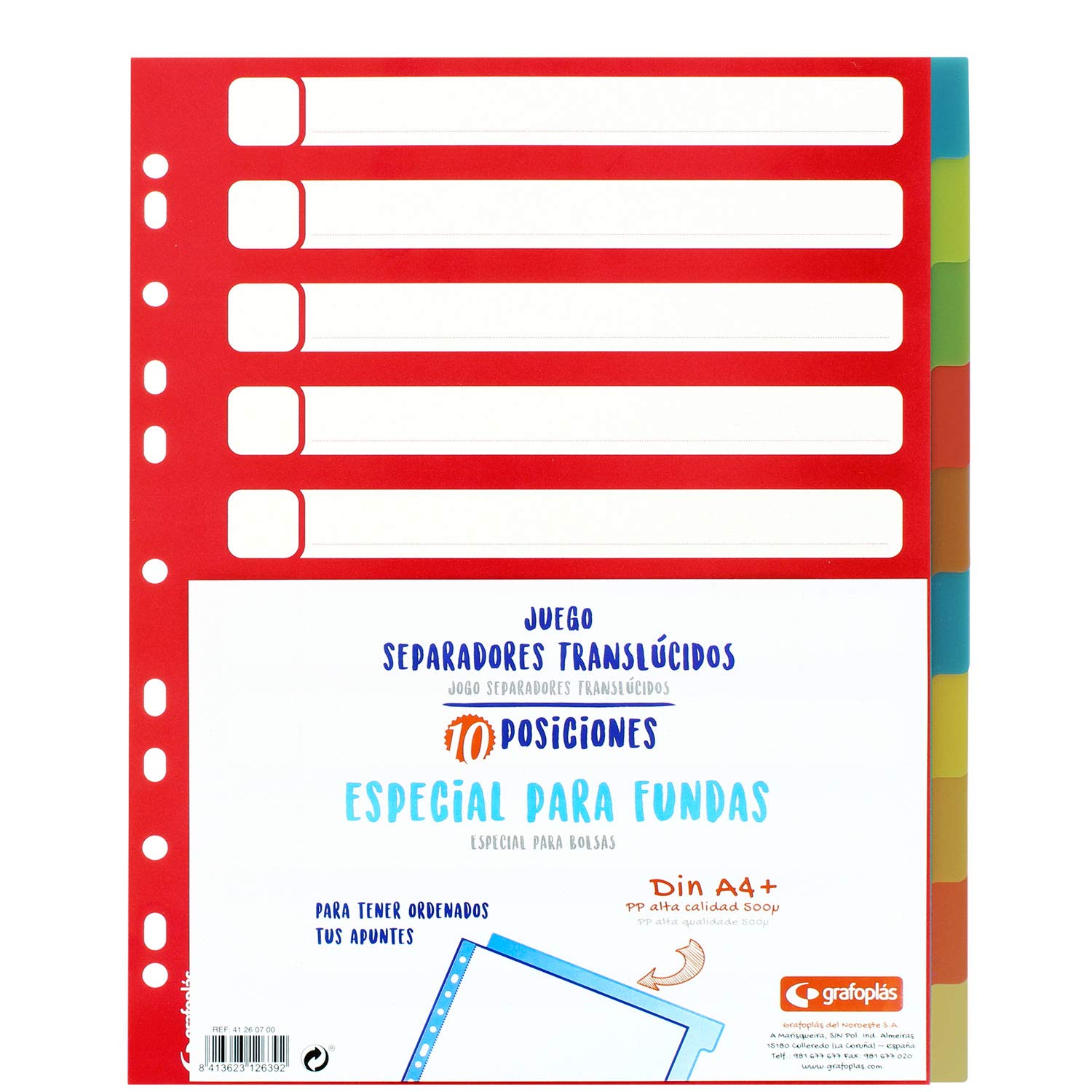 A4 Dividers grafoplás 41260700-juego of Colours for Folders and, 10 Positions