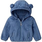 Adarl Baby Toddler Boys Girls Fleece Jacket with Hood Zip Up Cute Bear Coats for Infant Boys Girls Fuzzy Jacket with Ear 1-5T