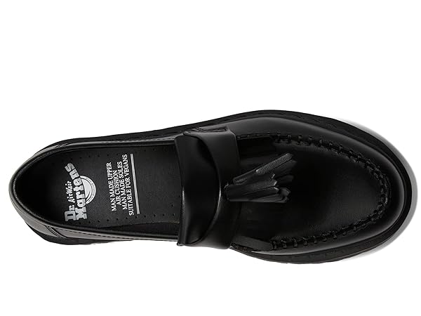 DR. MARTENS UNISEX VEGAN ADRIAN PLATFORM TASSEL LOAFER, BLACK FELIX RUB OFF, 10 WOMEN/9 MEN