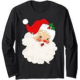 Vintage Santa Face Retro Christmas Design Long Sleeve T-Shirt