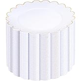 SUT 72Pcs Plastic Plates-7.5inch White Dessert Plates with Gold Trim, White Disposable Plates, Disposable Plates,Fancy Plastic Plates, Heavy Duty Plastic Plates for Parties