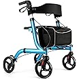 Rollator Walkers for Seniors- Rollator Walker with Seat 8" Wheels- Easy Folding Senior Walker with Backrest- Lightweight Mobility Walking Aid for Adult Elderly, Aluminum Frame, Blue