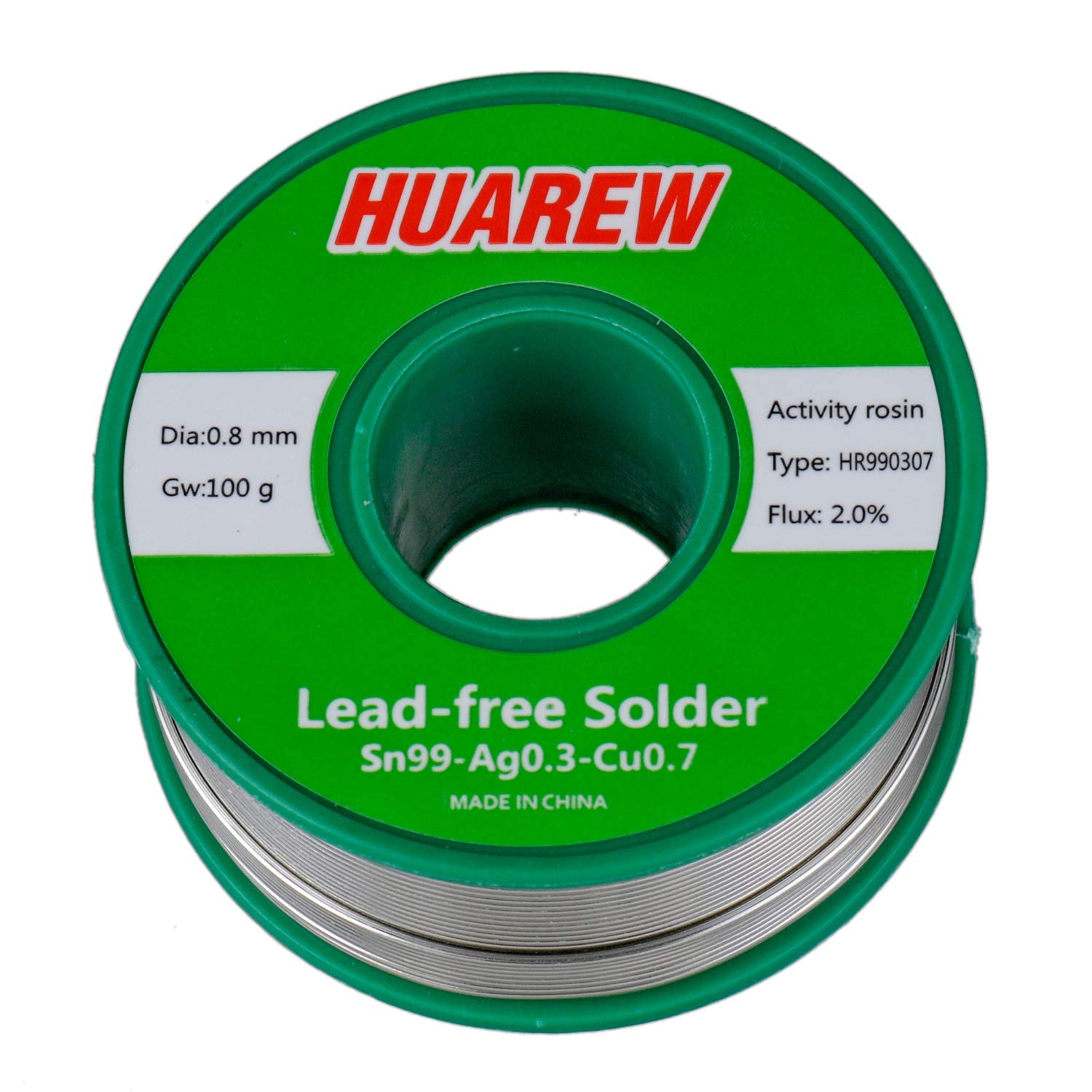 HUAREW HR990307 Sn 99-Ag 0.3-Cu 0.7 Lead-Free Solder Wire with Rosin core (0.8mm, 100g)