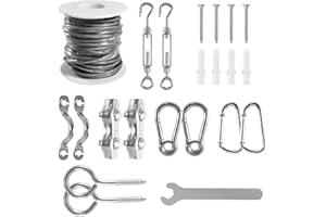 NQB Steel Suspension Cable Kit, 32 ft String Light Wire Hanging Kit- Outdoor Light Guide Wire for Hang Sport Nets, String Lights, Clotheslines, Trellis Wire and More