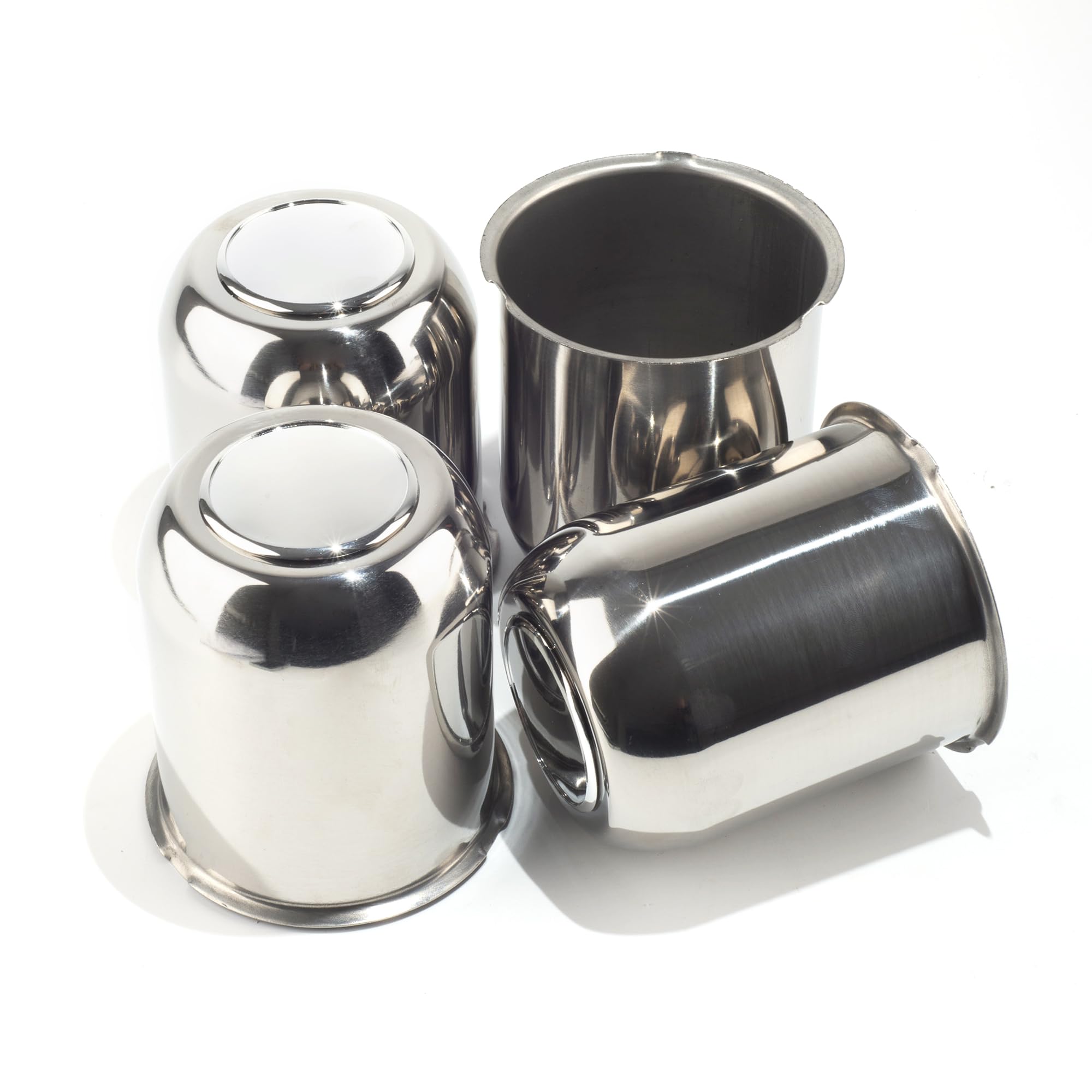 Photo 1 of Rheedal 4Pcs 3.74inch Stainless Trailer Wheel Center Caps Push Through 3.74" Bore 4.33" Tall Top Removable Hub Cap for Truck SUV RV Wheel Rim, Chrome Wheel Cover
