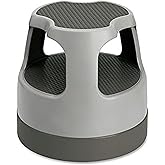 Cramer Scooter Stool, Round, 2-Step, 15", Step and Lock Wheels, 300 lb Capacity, Gray